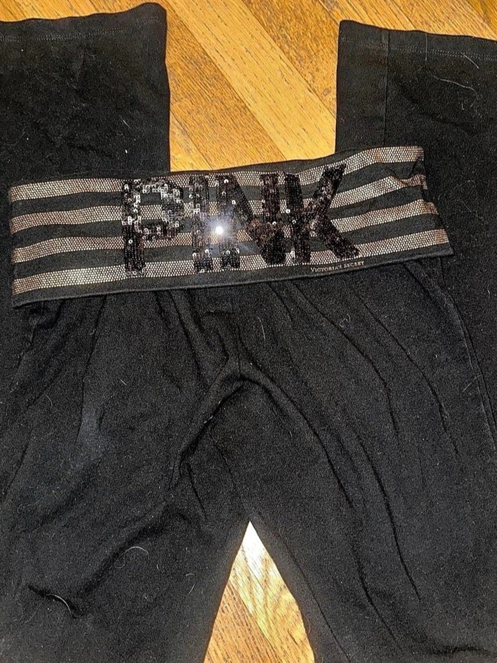 Victoria's Secret PINK Foldover Sequin Bling Yoga Pants Black XS